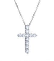 Classic Cross Pendant Diamond Necklace, 1.1 ct, 14K White Gold – product photo on white backgroundbackground