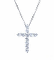 Classic Cross Pendant Diamond Necklace, 1.1 ct, 14K White Gold Front View