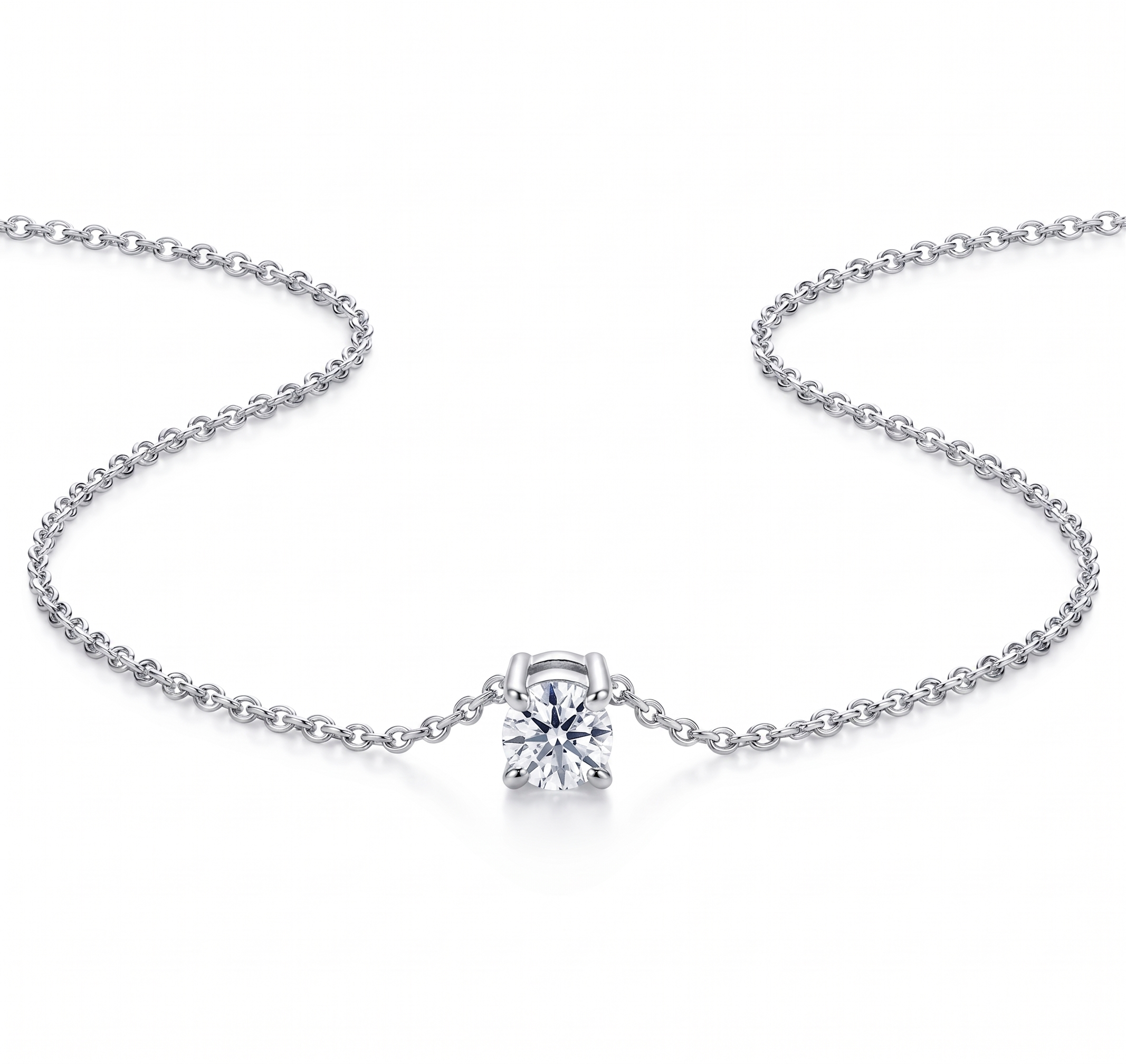 14k gold necklace with a solitaire diamond pendant on a white background